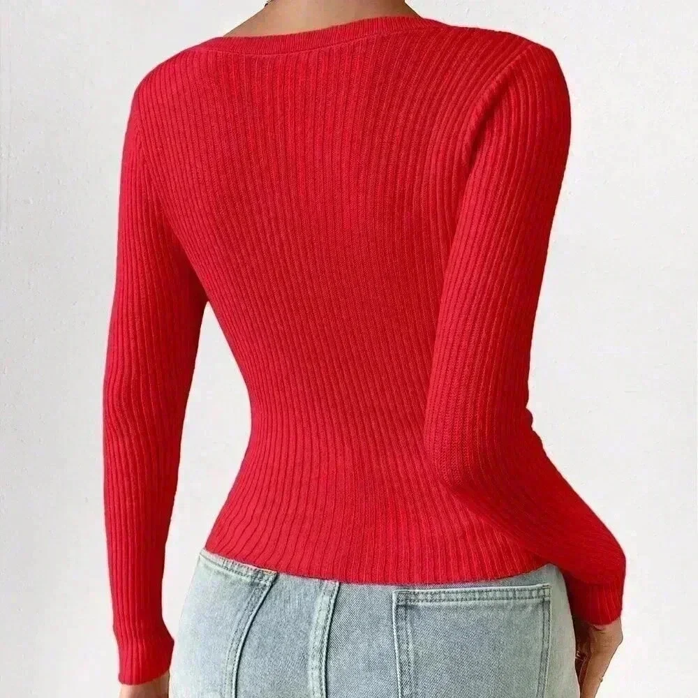 Red Casual Women's Slim Fit Solid Color Long Sleeve Cardigan